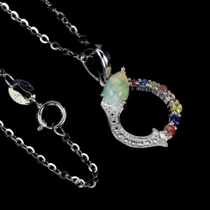 Delikatny naszyjnik srebro naturalne szafiry Songea opal białe topazy