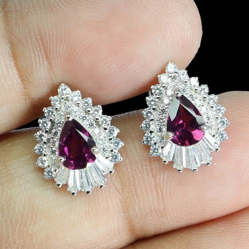 1 Delikatne srebro kolczyki cyrkonie granaty rodolity naturalne 925