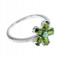 Srebrny delikatny pierścionek naturalne diopsydy szmaragd kwiat r 16