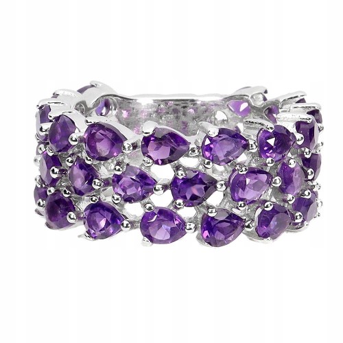 Pierścionek r 17 naturalne ametysty piękny srebro 925 obrączka