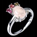 Pierścionek delikatny srebrny naturalny morganit turmaliny cyrkonie r 11.5