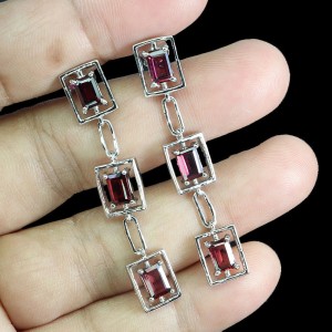 Piękne 925 kolczyki naturalne rodolity granaty wiszące 1