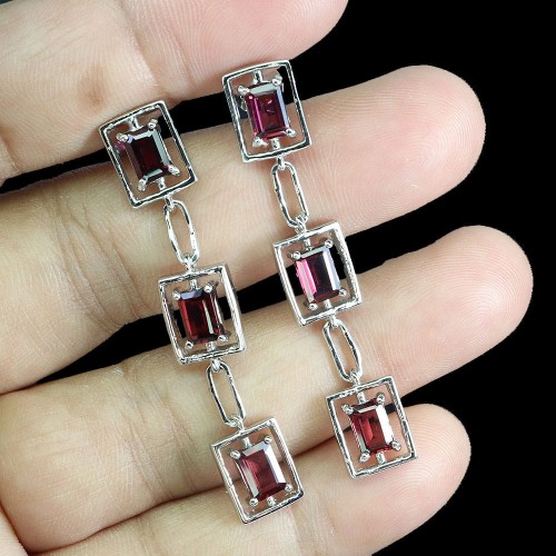 Piękne 925 kolczyki naturalne rodolity granaty wiszące 1