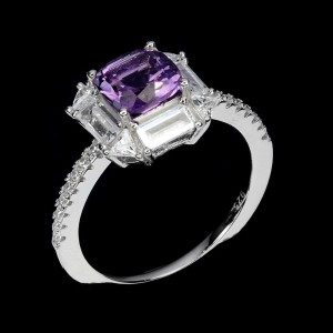 Delikatny piękny pierścionek 925 naturalny ametyst cyrkonie r 20