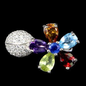 925 Pierścionek cytryn ametyst topaz oliwin granat kianit kwiat r 12