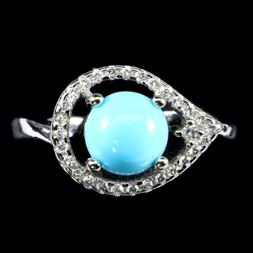 925 Srebrny delikatny pierścionek turkus cyrkonie r 14