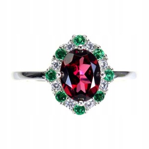 925 Pierścionek delikatny naturalny granat rodolit cyrkonie r 14