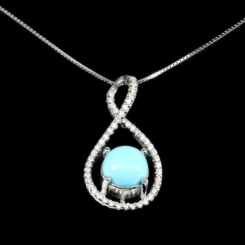 Naszyjnik delikatny srebrny turkus cyrkonie piękny 925