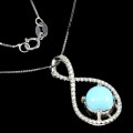 Naszyjnik delikatny srebrny turkus cyrkonie piękny 925