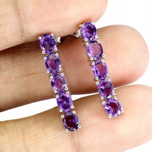 Delikatne srebrne wiszące kolczyki naturalne ametysty 1 925