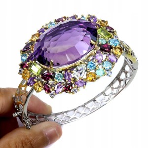 Srebrna bransoletka elegancka naturalny ametyst 84ct apatyty cytryny topazy