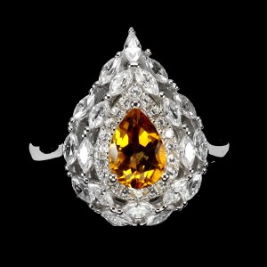 Pierścionek 925 srebrny delikatny cyrkonie cytryn naturalny r 12