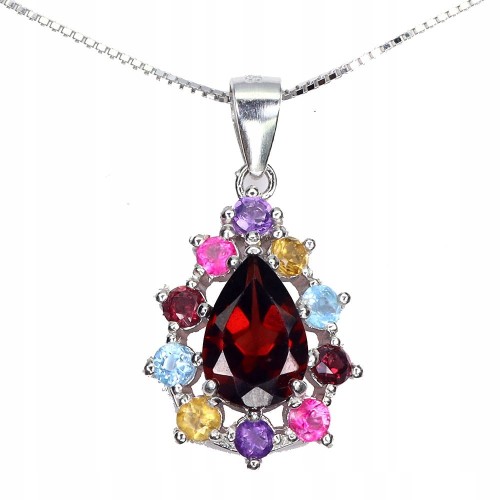 Piękny naszyjnik delikatny naturalne cytryny ametysty topazy granaty 925