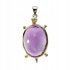 Wisiorek srebrny 925 naturalny 51ct ametyst żółw diopsydy