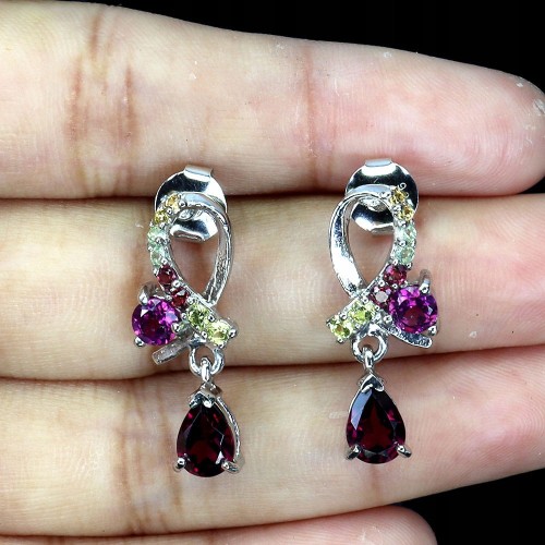 Kolczyki delikatne naturalne szafiry Songea granaty oliwiny 925 1