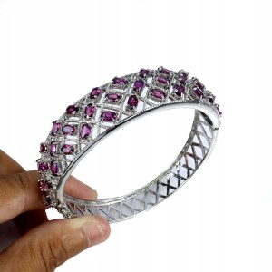 925 Srebrna bransoletka naturalne granaty rodolity zjawiskowa