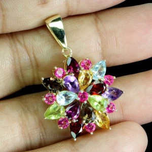 Wisiorek srebrny naturalne ametysty cytryny granaty topazy oliwiny 925