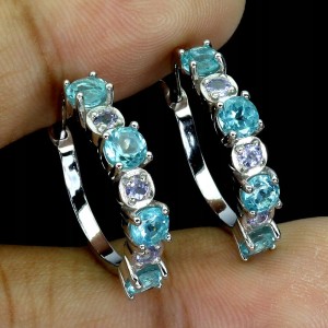 Srebrne 925 delikatne kolczyki naturalne apatyty neon blue 1