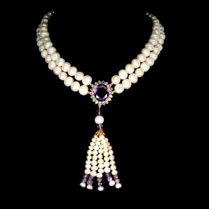 Zjawiskowy naszyjnik naturalne ametysty białe topazy perły 925