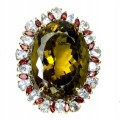 Broszka srebrna 111ct kwarc naturalne akwamaryny granaty 925