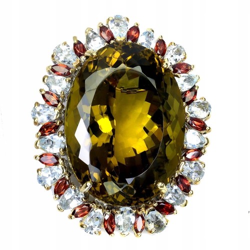 Broszka srebrna 111ct kwarc naturalne akwamaryny granaty 925