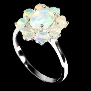 925 Srebrny piękny pierścionek naturalne opale ogniste r 16.5