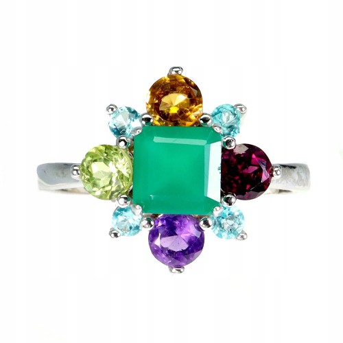 Srebrny delikatny r 12 pierścionek awenturyn ametyst granat topazy 925