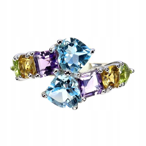 925 Pierścionek naturalne cytryny ametysty topazy oliwiny r 17 serce