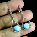 Srebrne 925 piękne wiszące kolczyki turkusy cyrkonie 1