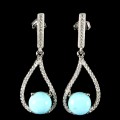 Srebrne 925 piękne wiszące kolczyki turkusy cyrkonie 1