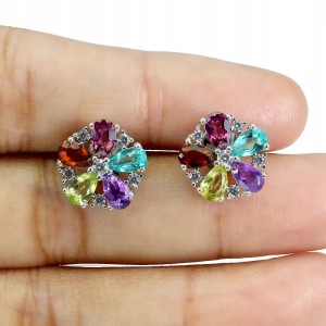 Srebro kolczyki naturalne ametysty topazy cytryny granaty kwiat delikatne 1