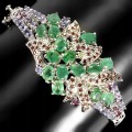 Srebrna bransoletka naturalne szafiry Songea szmaragdy tanzanity zjawiskowa