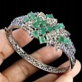 Srebrna bransoletka naturalne szafiry Songea szmaragdy tanzanity zjawiskowa