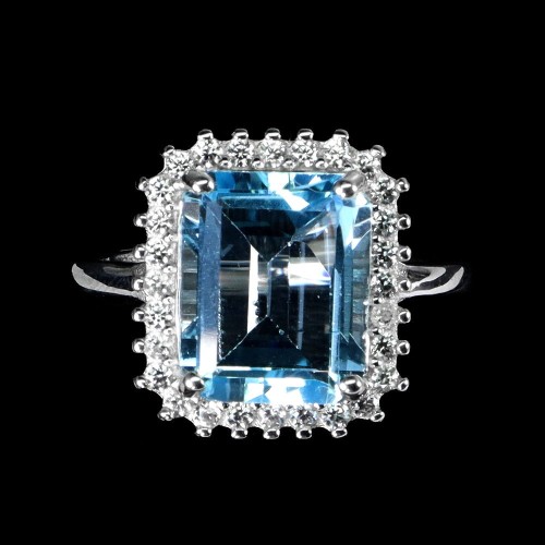 925 Pierścionek naturalny sky blue topaz białe topazy r 15