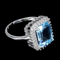 925 Pierścionek naturalny sky blue topaz białe topazy r 15