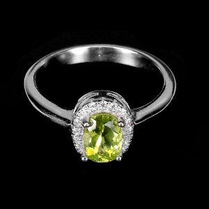 925 Pierścionek r 13.5 srebrny delikatny naturalny oliwin cyrkonie