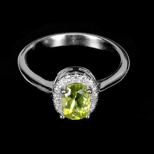 925 Pierścionek r 13.5 srebrny delikatny naturalny oliwin cyrkonie