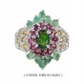 Pierścionek 925 naturalne szmaragdy szafiry Songea granaty opal r 16.5