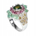 Pierścionek 925 naturalne szmaragdy szafiry Songea granaty opal r 16.5