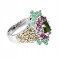 Pierścionek 925 naturalne szmaragdy szafiry Songea granaty opal r 16.5