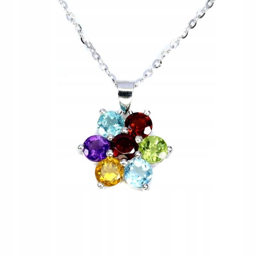 925 Piękny naszyjnik kwiat delikatny naturalny cytryn ametyst topaz granaty