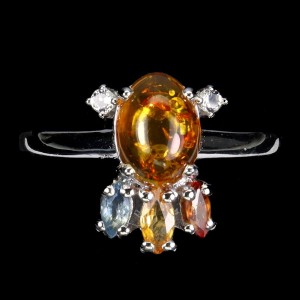 925 Pierścionek srebrny naturalne szafiry Songea bursztyn r 11.5