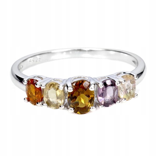 Delikatny srebrny pierścionek naturalne turmaliny 925 r 17