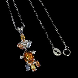Naszyjnik srebro naturalne szafiry Songea bursztyn delikatny