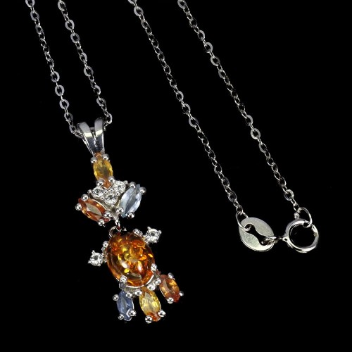 Naszyjnik srebro naturalne szafiry Songea bursztyn delikatny