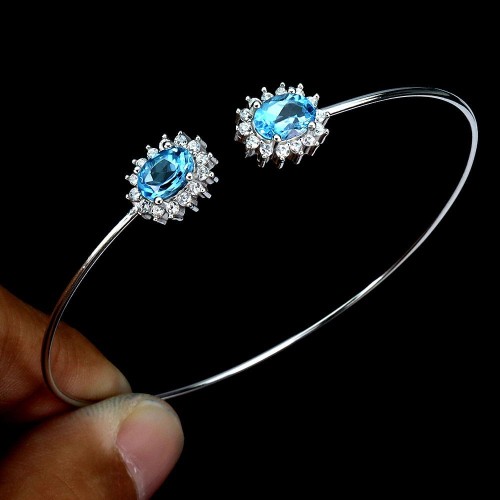 925 Bransoletka srebrna naturalne topazy swiss blue delikatna