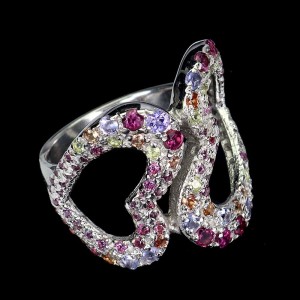 Pierścionek srebrny naturalne granaty oliwiny szafiry tanzanity serce r 18