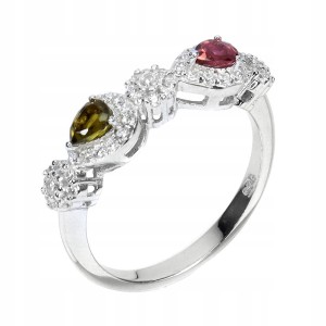 Delikatny srebrny pierścionek naturalne turmaliny cyrkonie 925 r 14