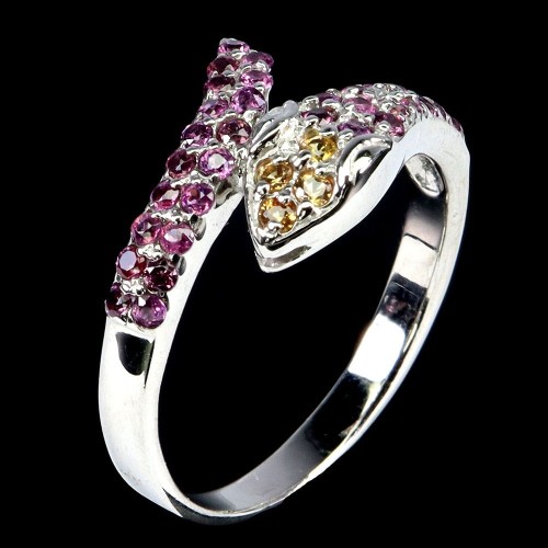 925 Pierścionek naturalne szafiry Songea granaty r 14 wąż