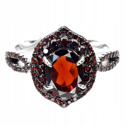 925 Srebrny piękny pierścionek naturalne granaty r 14.5